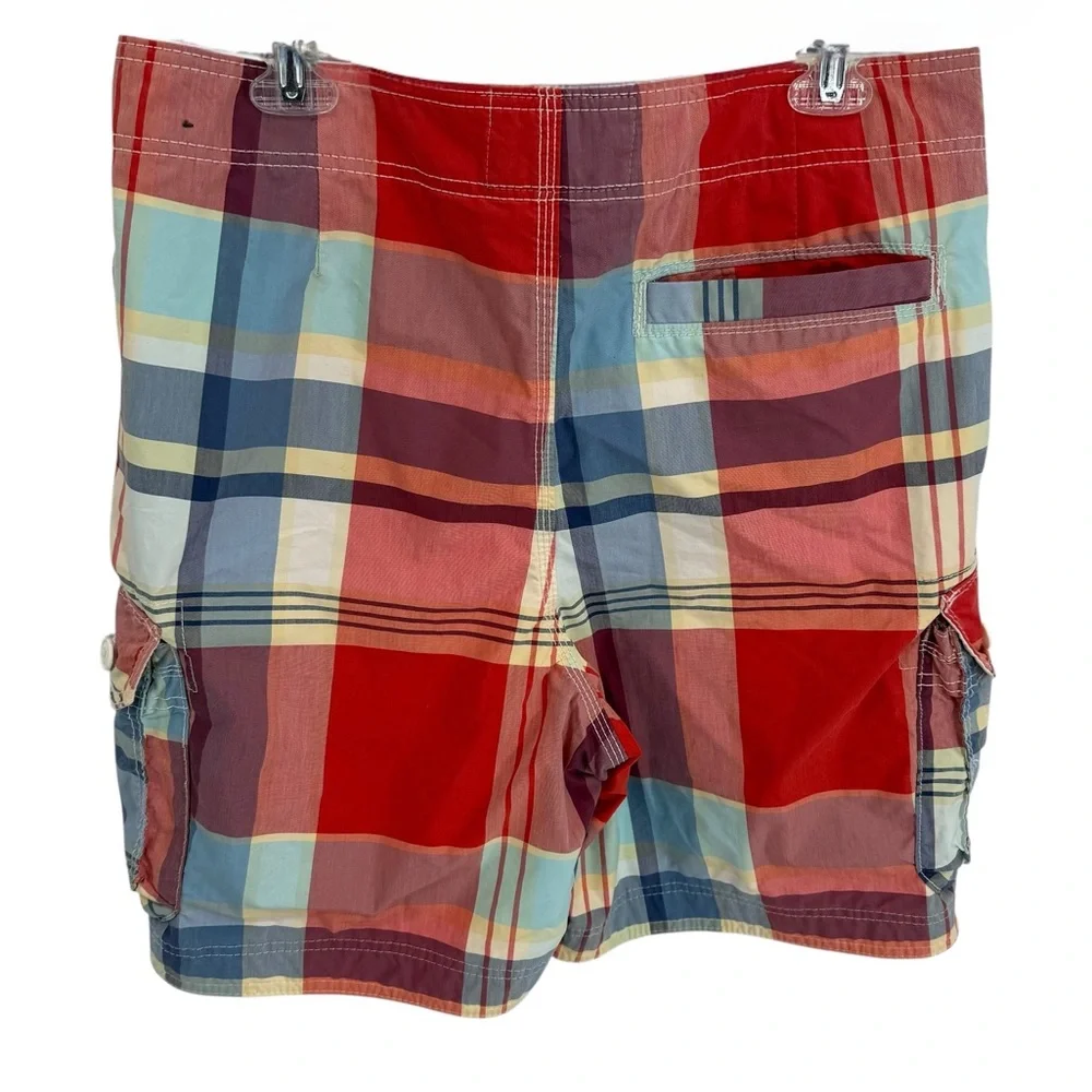 Abercrombie & Fitch Shorts Mens Medium Plaid Long Board Swim Trunks Cargo Lined
